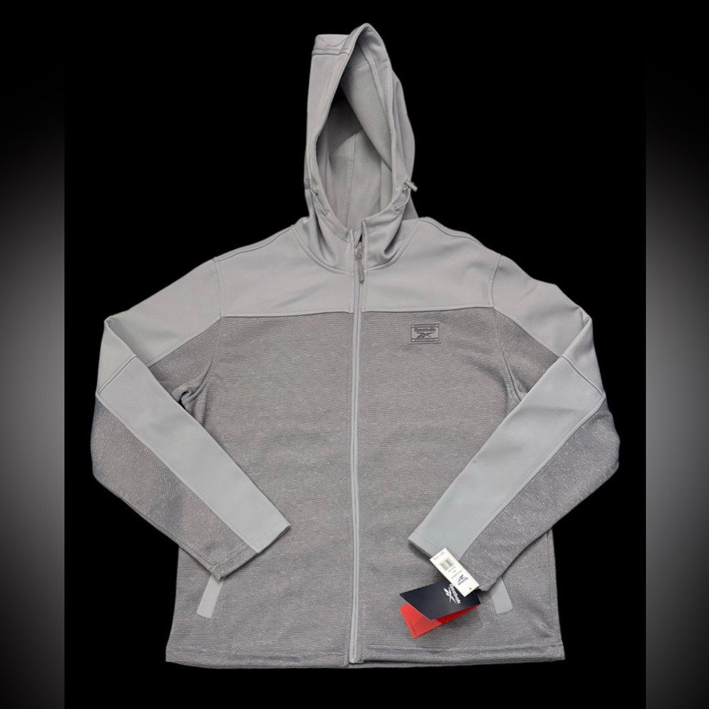 Reebok outerwear Men’s Sportswear thermal full zip Gray Hooded Jacket NEW M L